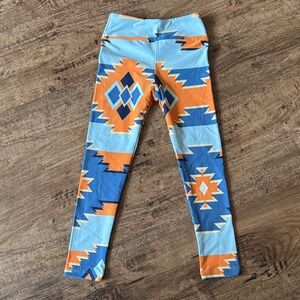 LuLaRoe Kids Leggings in Blue and Orange Geometric Pattern